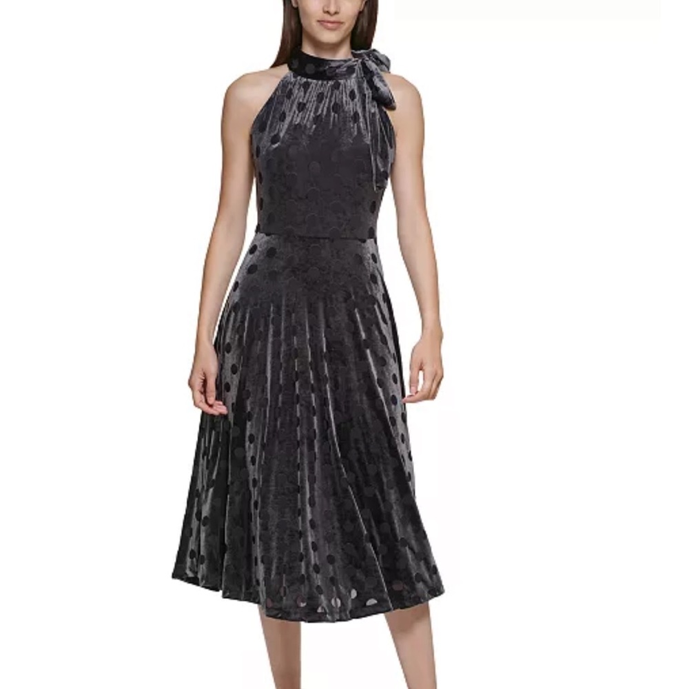 Calvin Klein velvet polka dot halter midi dress size 8